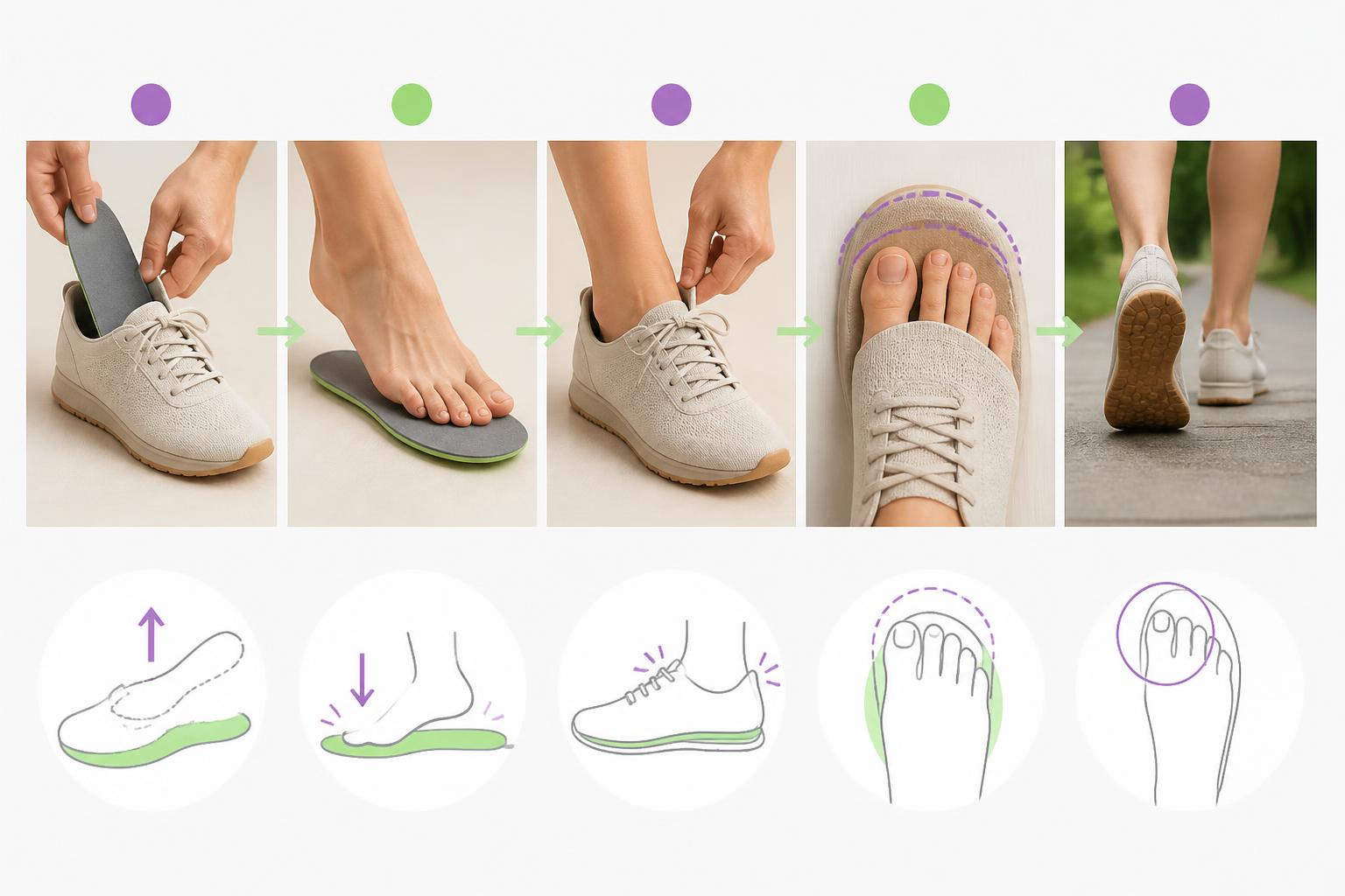 Diagrama paso a paso para probar una plantilla dentro de un zapato barefoot