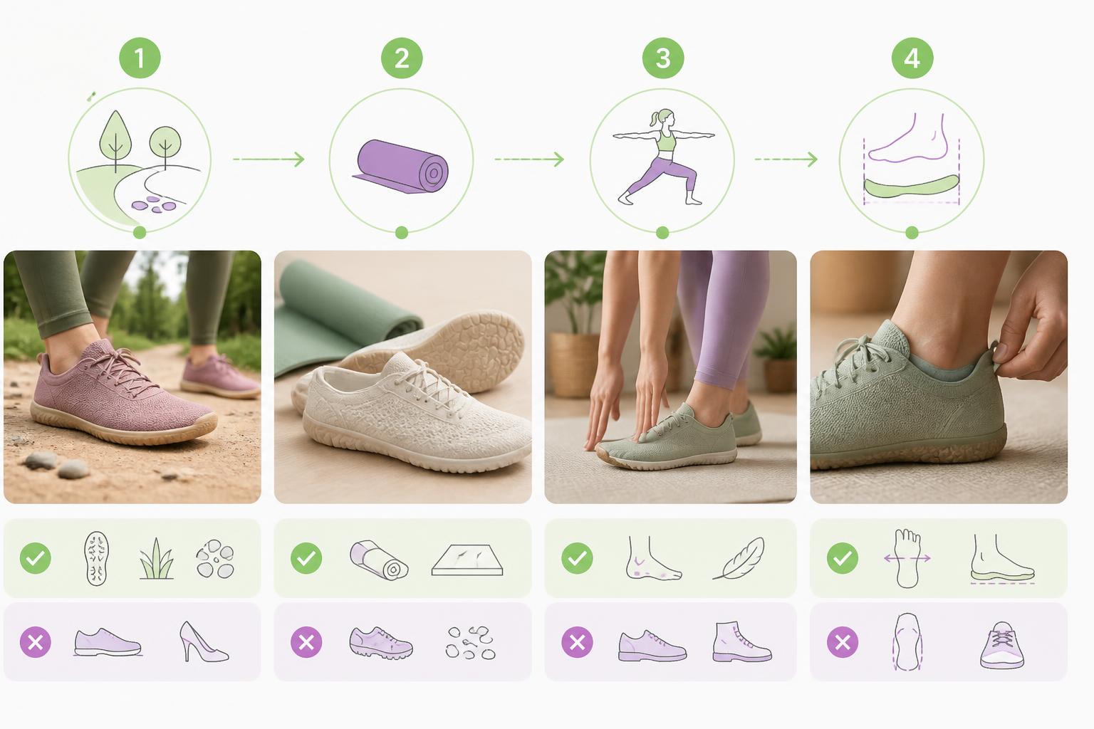 Diagrama de decisión para elegir entre descalzo, calcetines y calzado barefoot en yoga