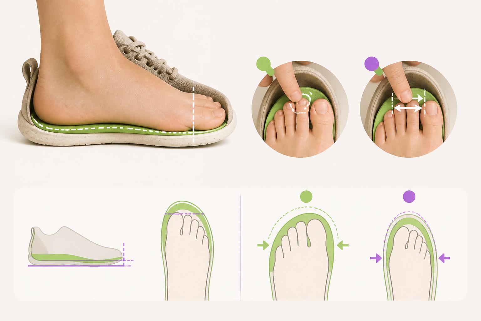 Wool, linen and microfibre barefoot insoles shown in a clean material comparison